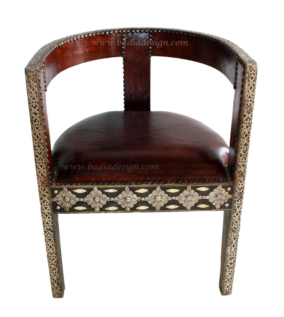 Moroccan Leather Chair with Metal and Bone - MB-CH017