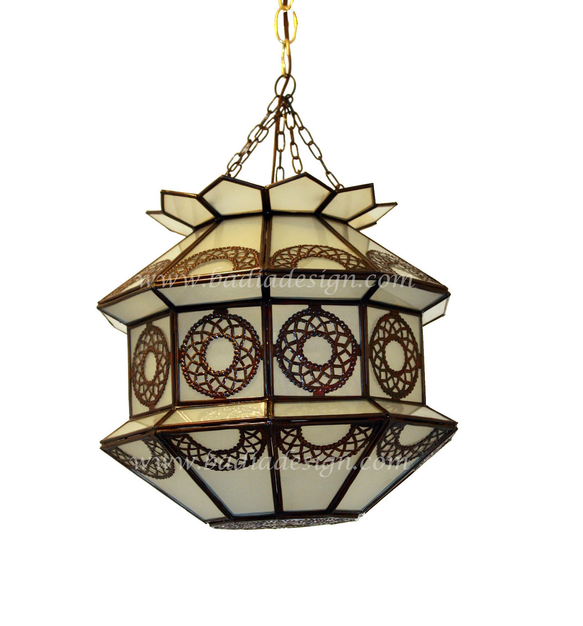 Moroccan Hanging Lantern with Clear and White Glass from Badia Design Inc.