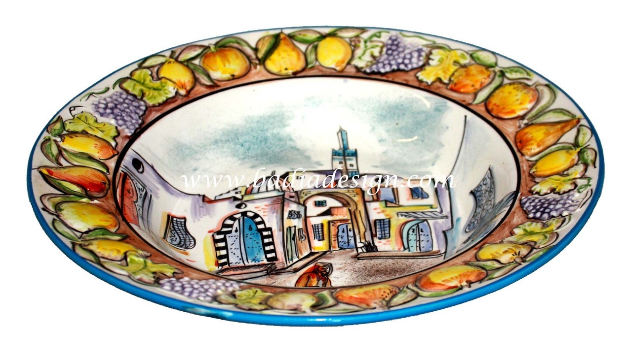 Large Tunisian Hand Painted Ceramic Fruit Bowl - CER-B009
