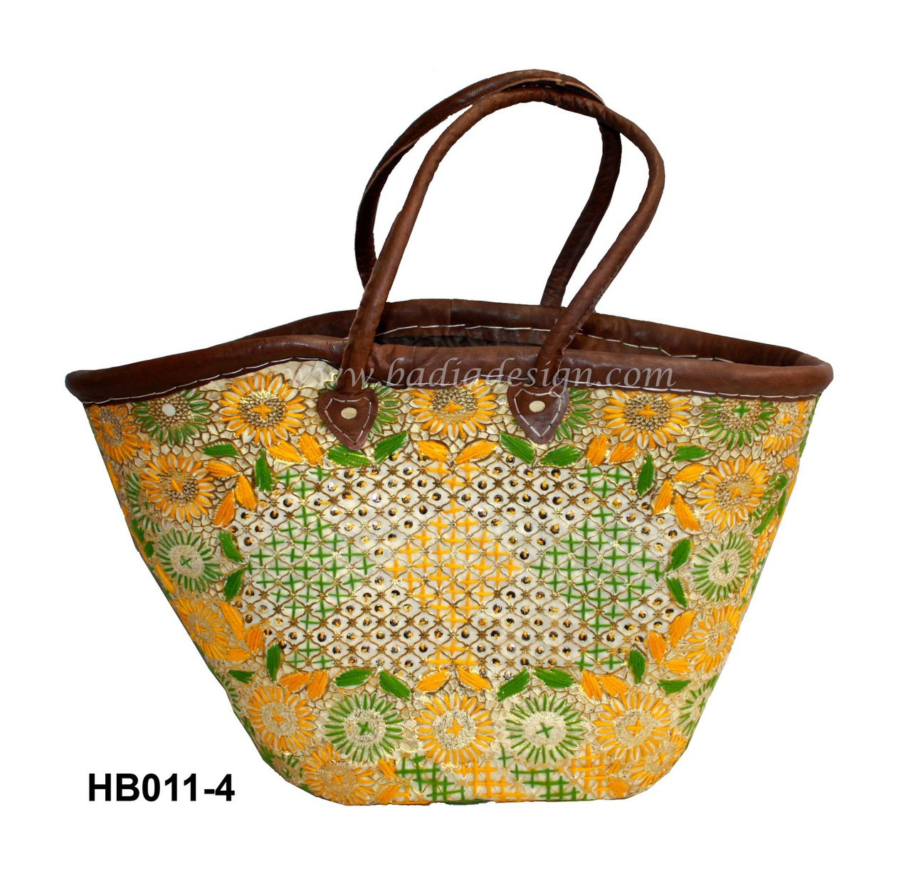 Straw Handbag with Leather Handle - HB011