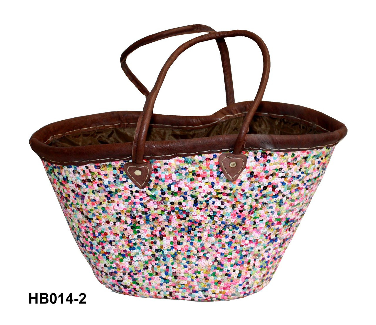 Straw Handbag with Leather Handle - HB014