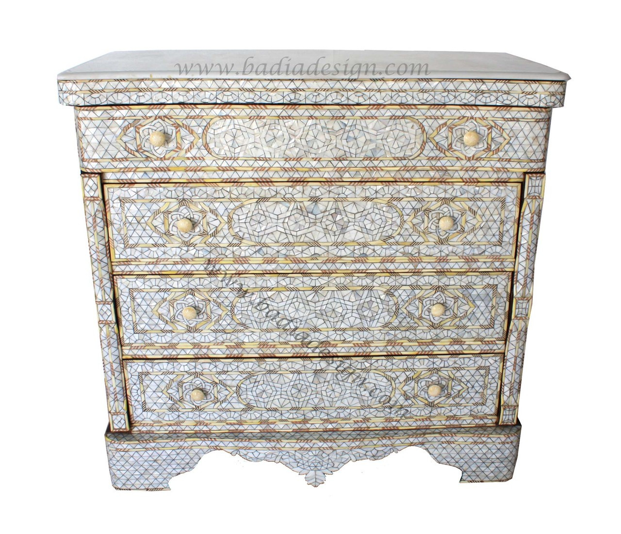 Mother of Pearl Dresser with White Marble Top - MOP-DR039