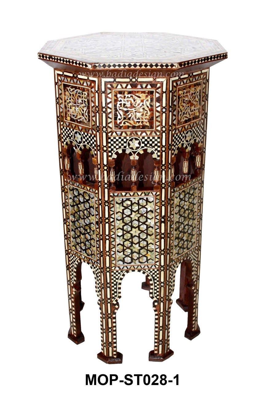 Tall Mother of Pearl Inlaid Side Table - MOP-ST028