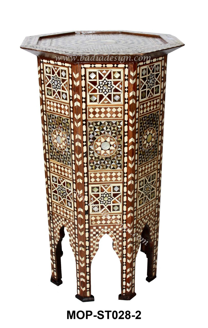 Tall Mother of Pearl Inlaid Side Table - MOP-ST028