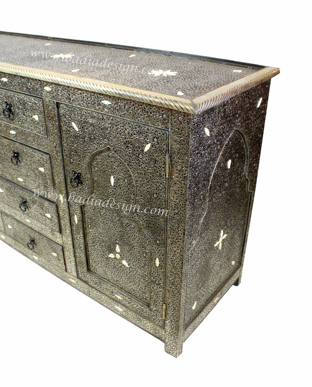 Large Intricately Designed Metal and Bone Cabinet - MB-CA044