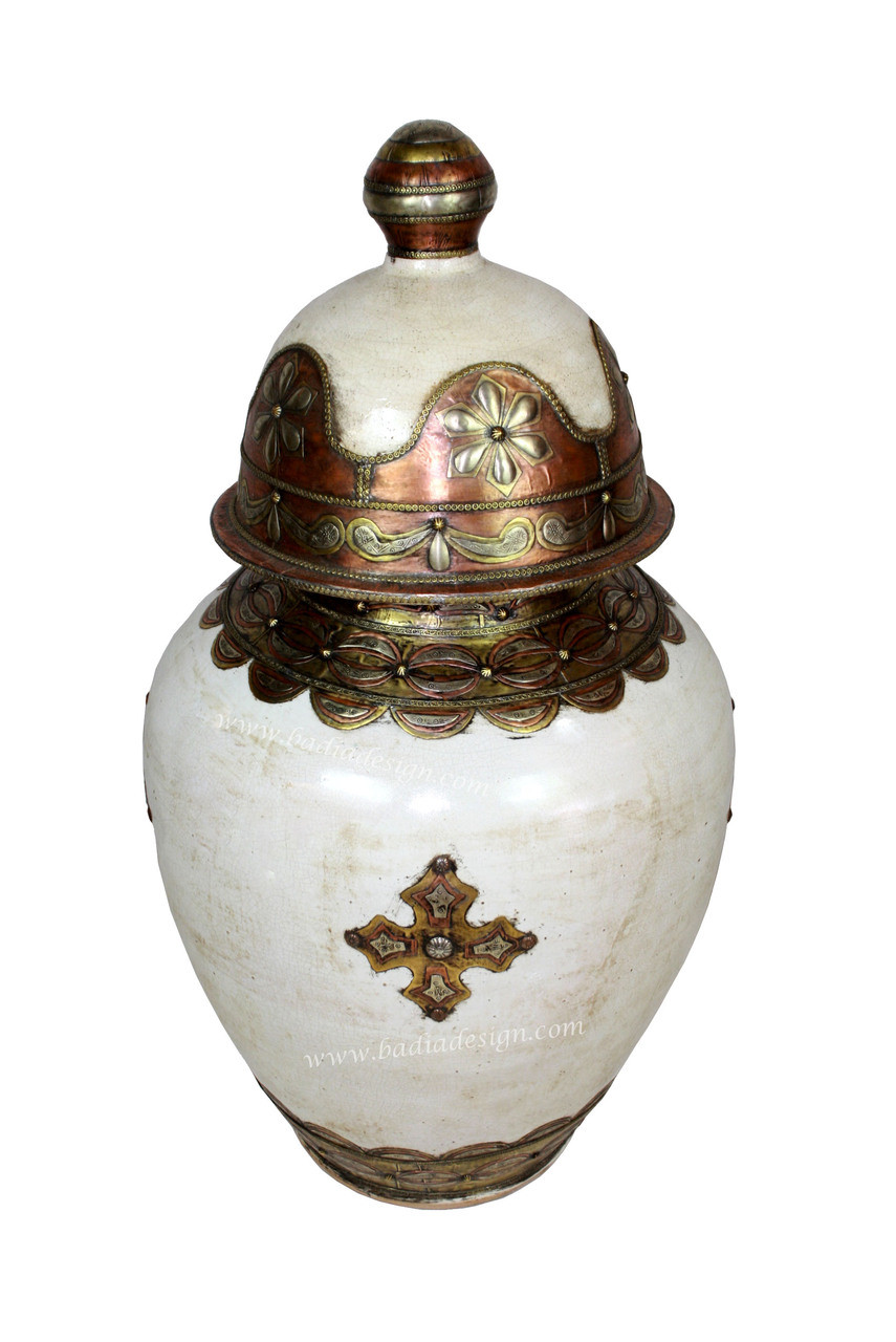 Hand Painted Metal and Ceramic Urn - VA044