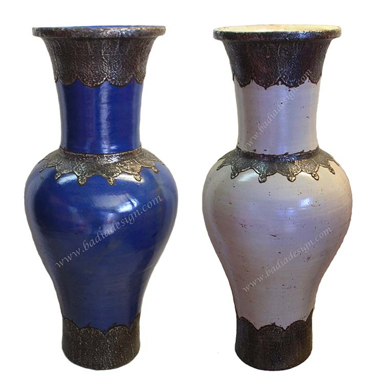 Tall Hand Painted Metal and Ceramic Urn - VA051