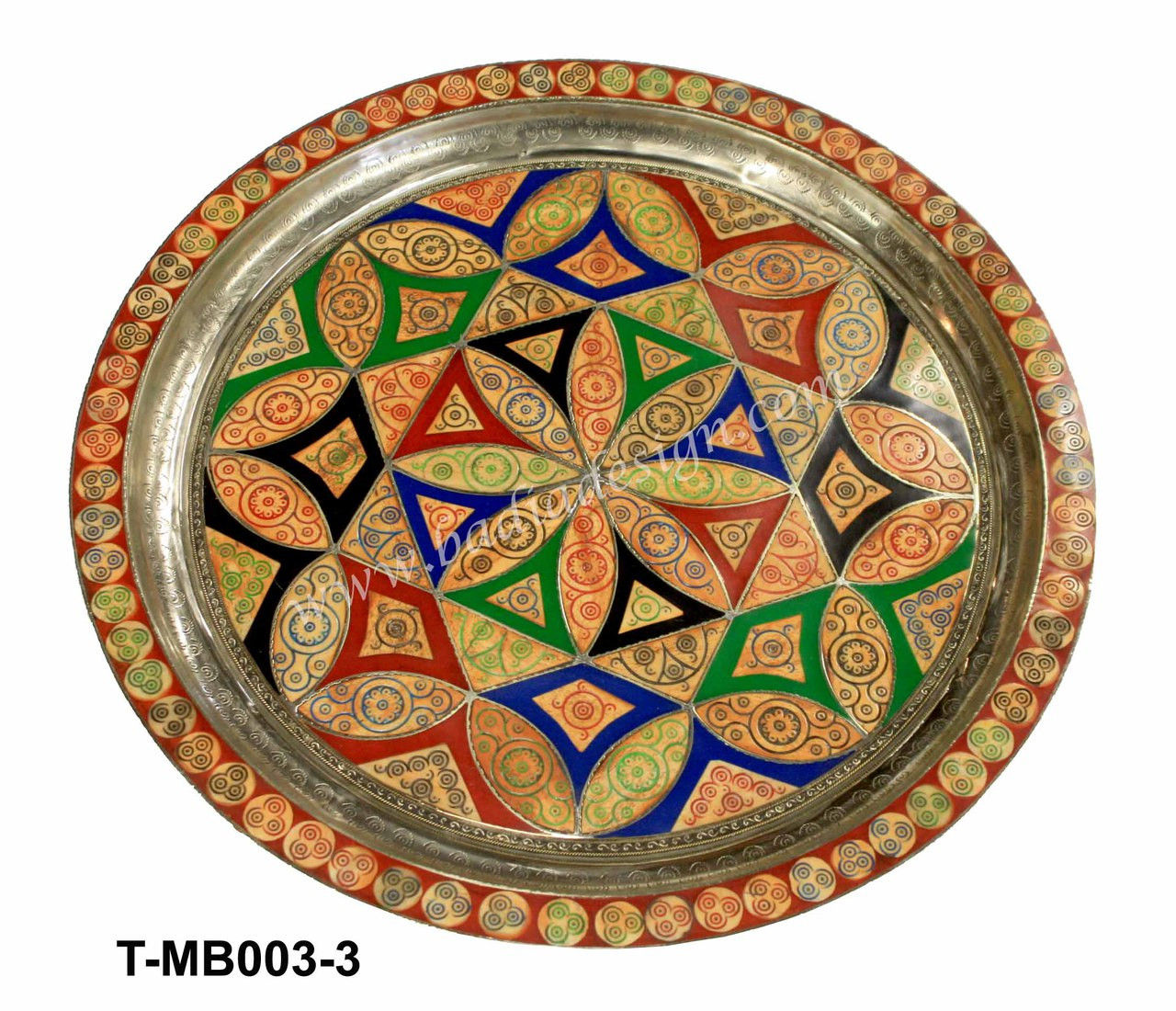 Round Metal and Bone Multicolor Tray - T-MB003