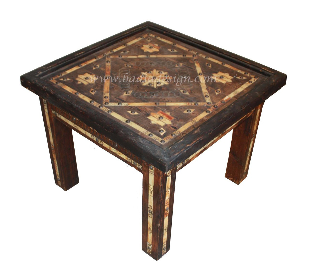 Square Metal and Bone Side Table with Glass Top - MB-ST055