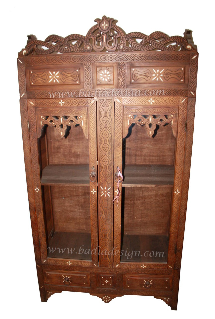 Carved Wood Bone Inlay Armoire - CW-CA030