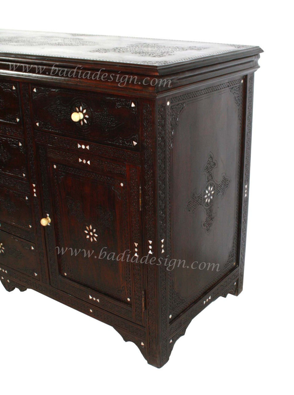 Large Carved Wood Bone Inlay Cabinet - CW-CA031
