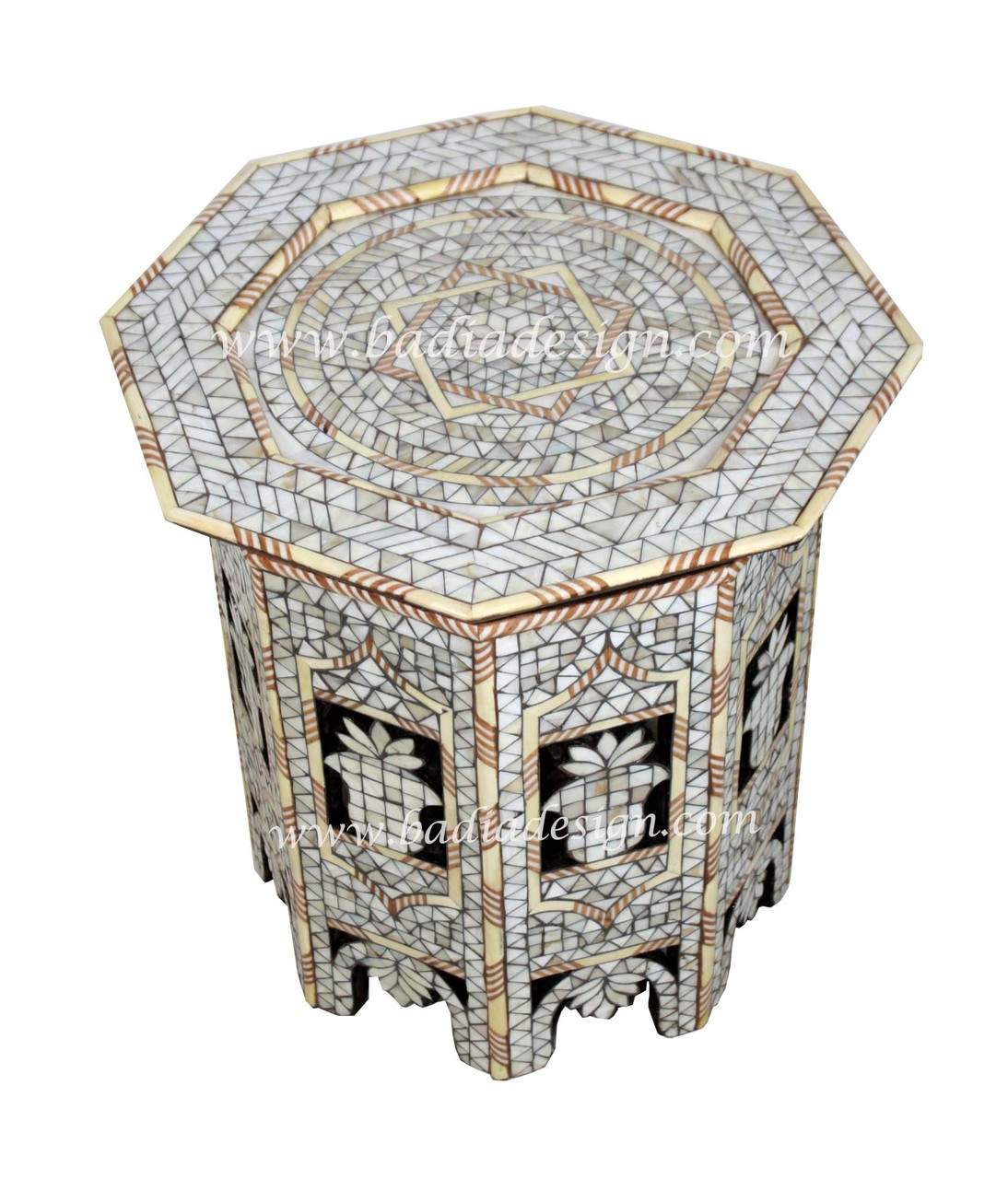 White Mother of Pearl Inlay Side Table - MOP-ST051