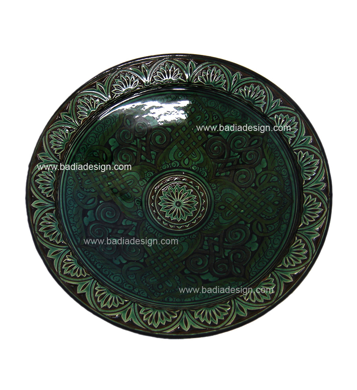 Hand Painted Carved Green Ceramic Platter CER34-GR