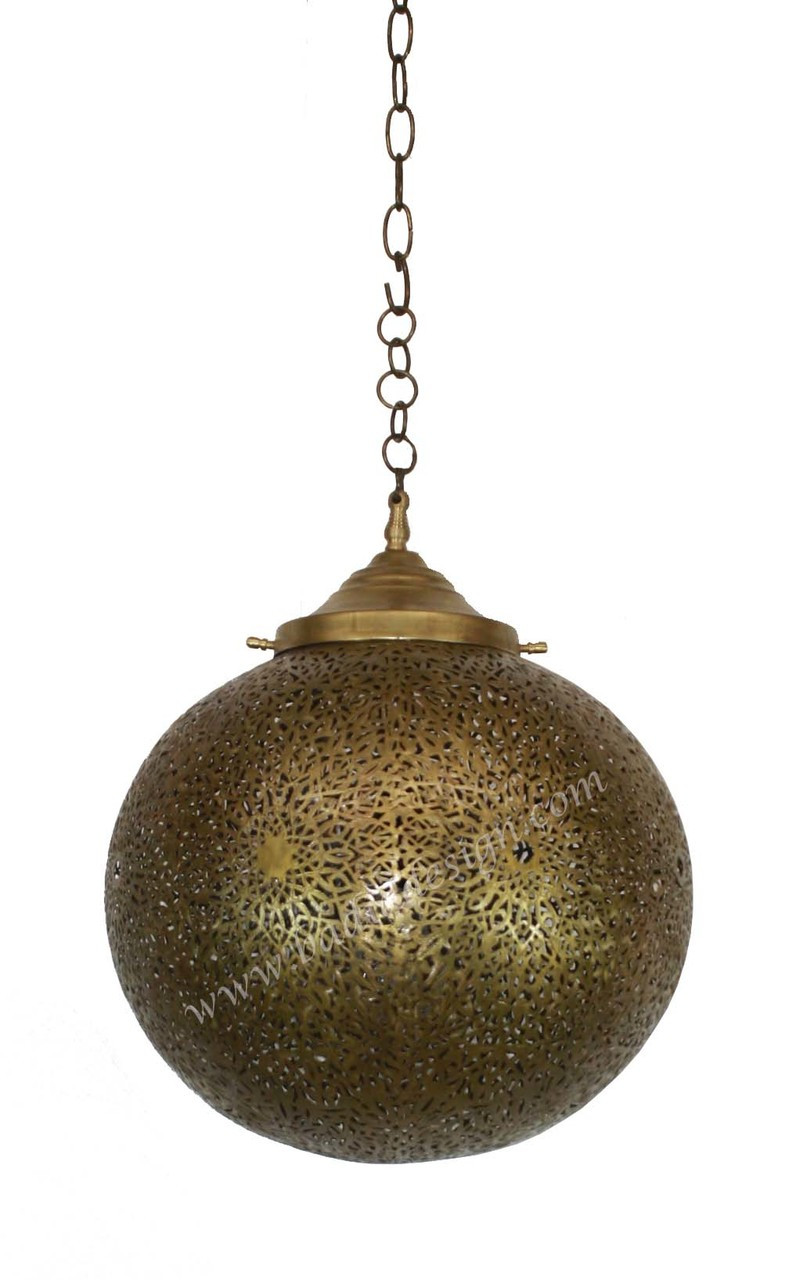 Round Hand Punched Brass Lantern - LIG249