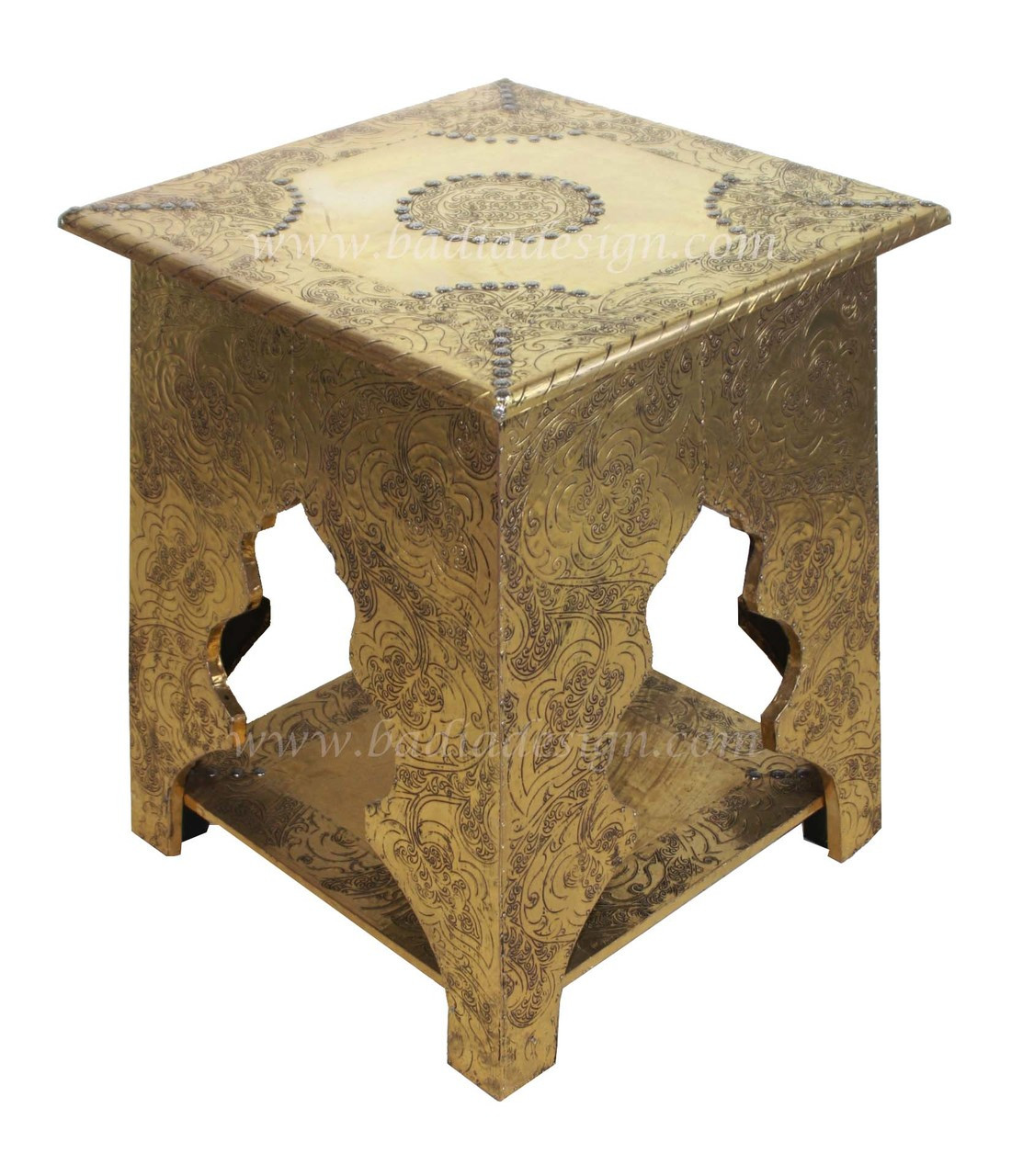 Wooden Side Table Embellished with Brass - BR-ST012