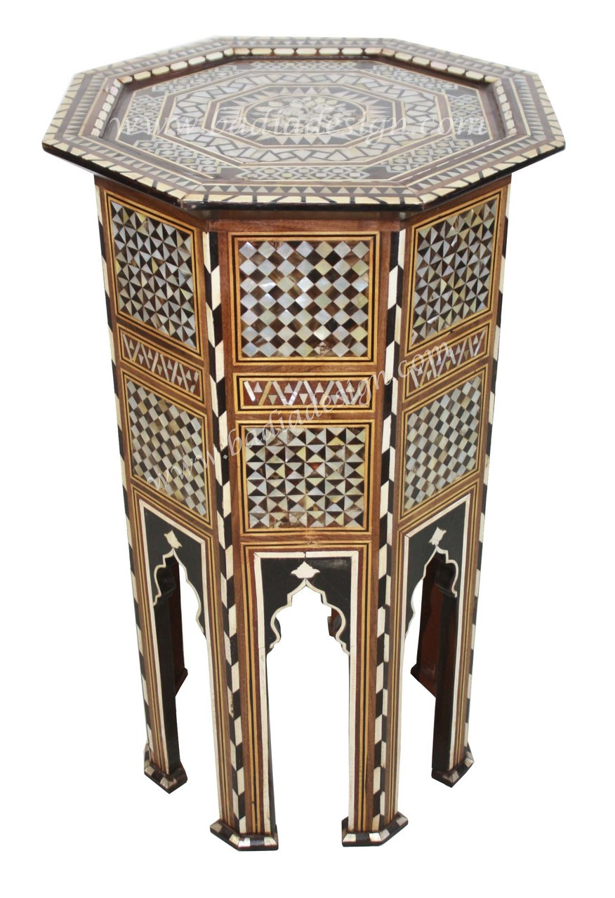 Tall Syrian Inlay Side Table - MOP-ST069