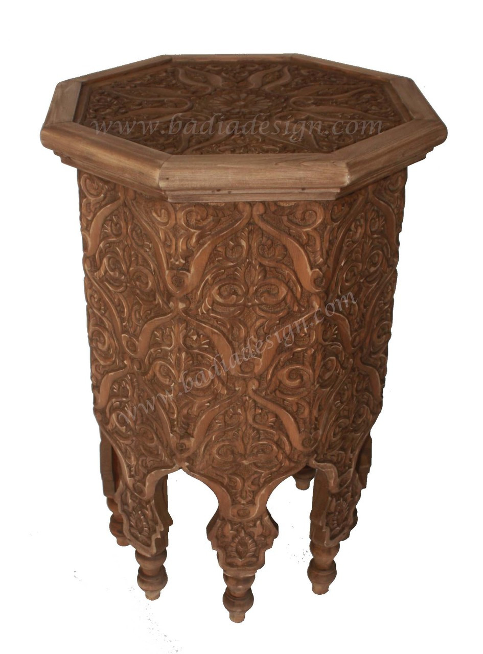 Beautiful Hand Carved Wooden Side Table  with Glass Top - CW-ST045