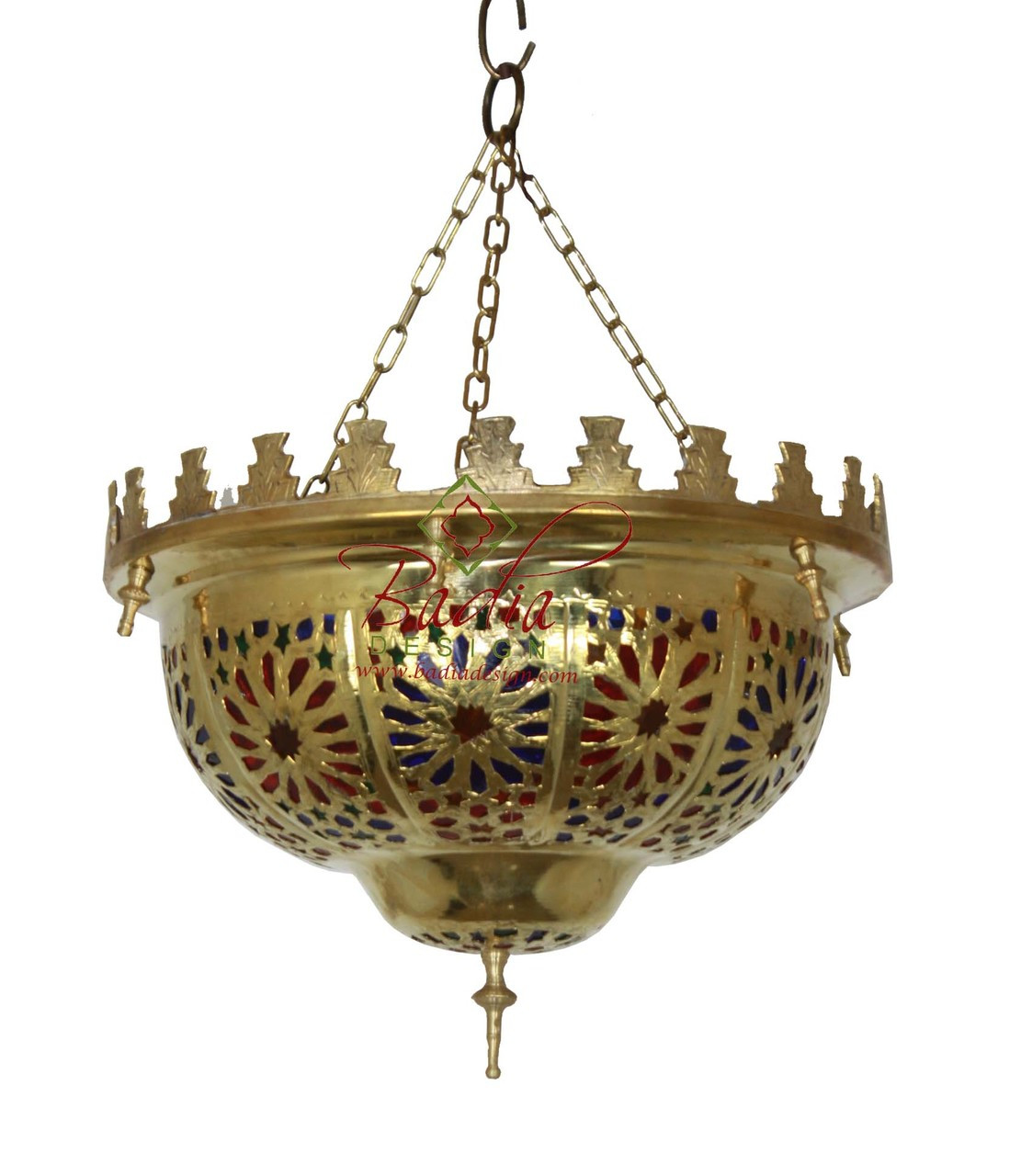 Brass Lantern with Multi Color Glass - LIG334