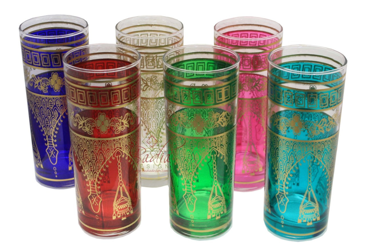 Tall Multi Color Water Glasses with Motif Design - MIS-BAH-108