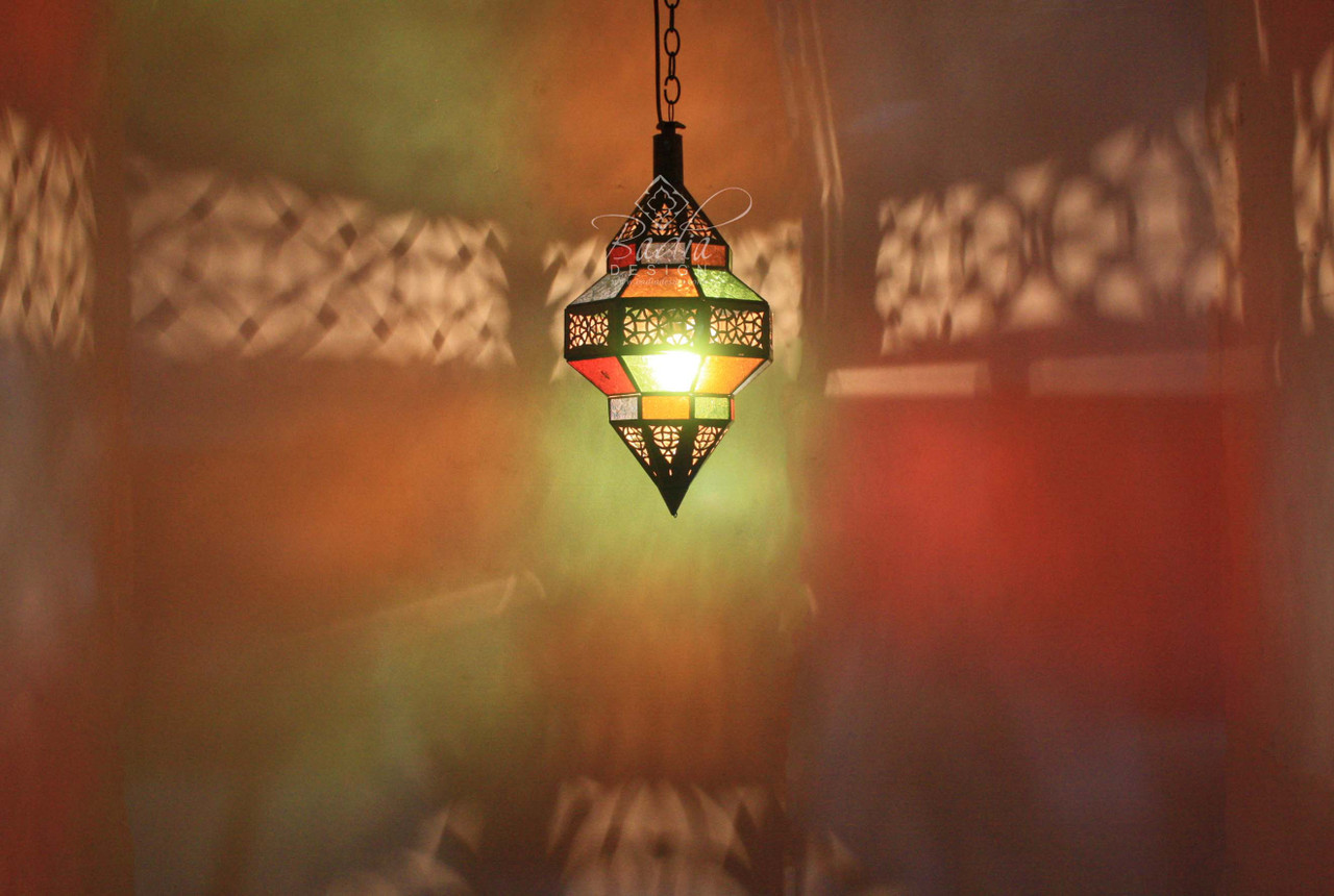 Hanging Multi Color Glass Lantern - LIG363