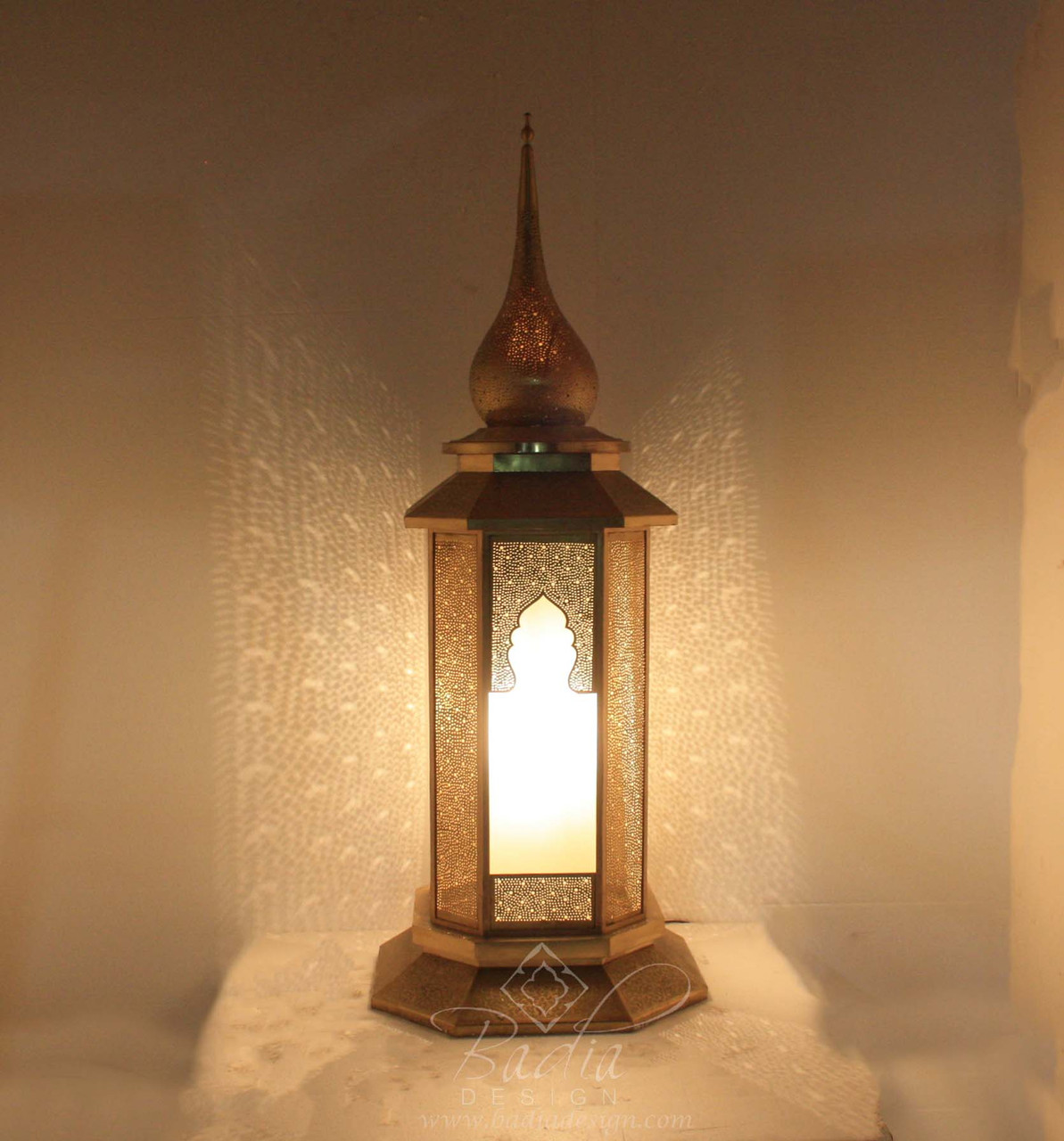 Tall Brass Floor Lantern with Frosted White Glass - LIG375