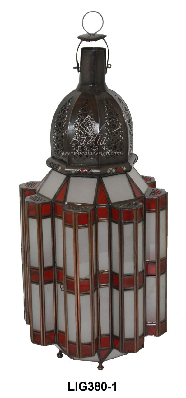 Large Floor Lantern with Multi Color Glass - LIG380