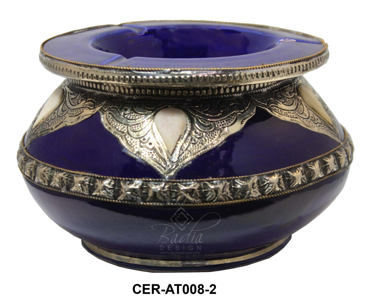 Large Ceramic Ashtray with Metal and Bone - CER-AT008