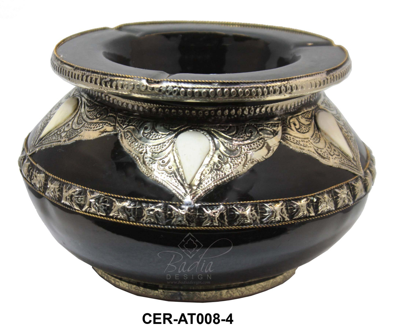 Large Ceramic Ashtray with Metal and Bone - CER-AT008