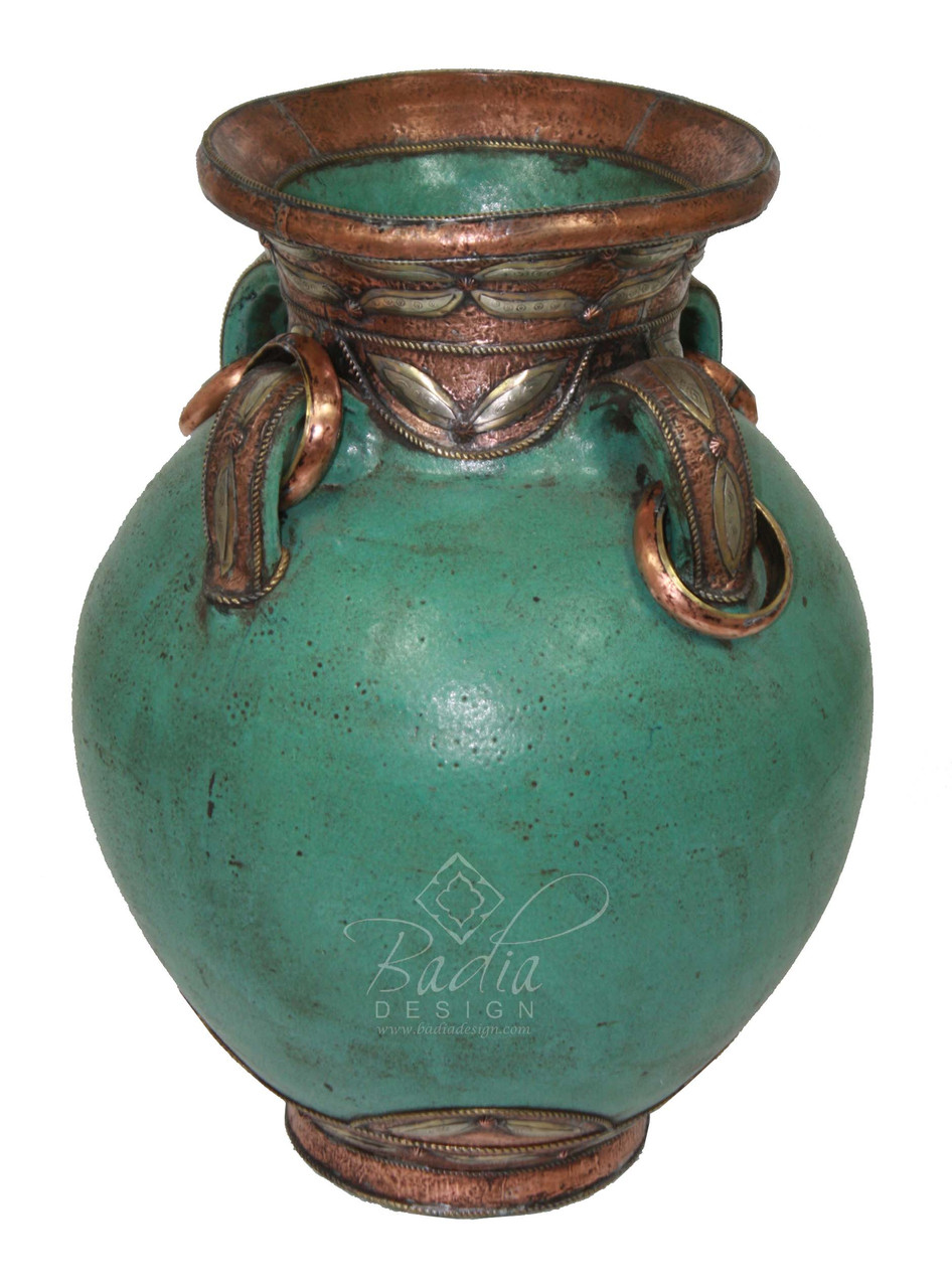 Green Hand Painted Metal and Ceramic Vase - VA084