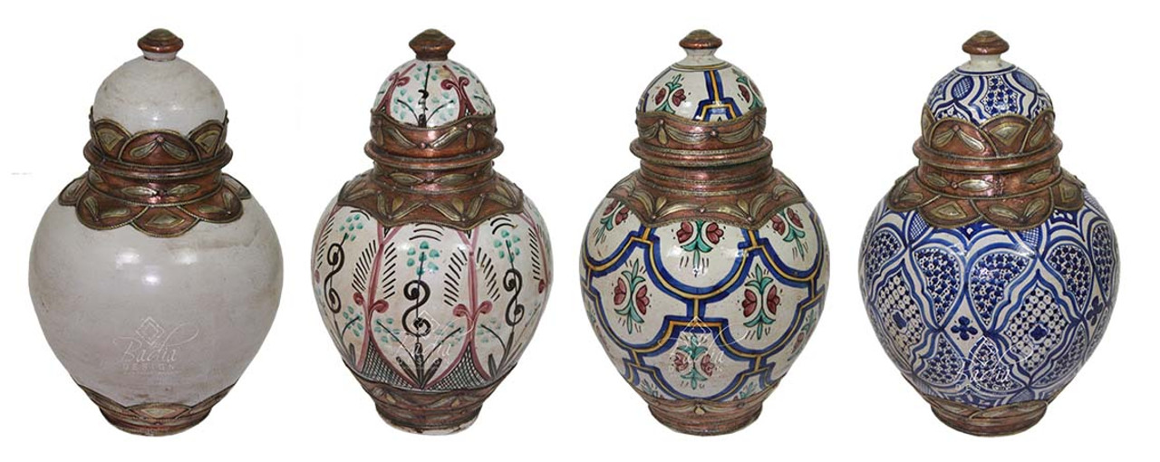 Multi Color Hand Painted Metal and Ceramic Urns - VA086