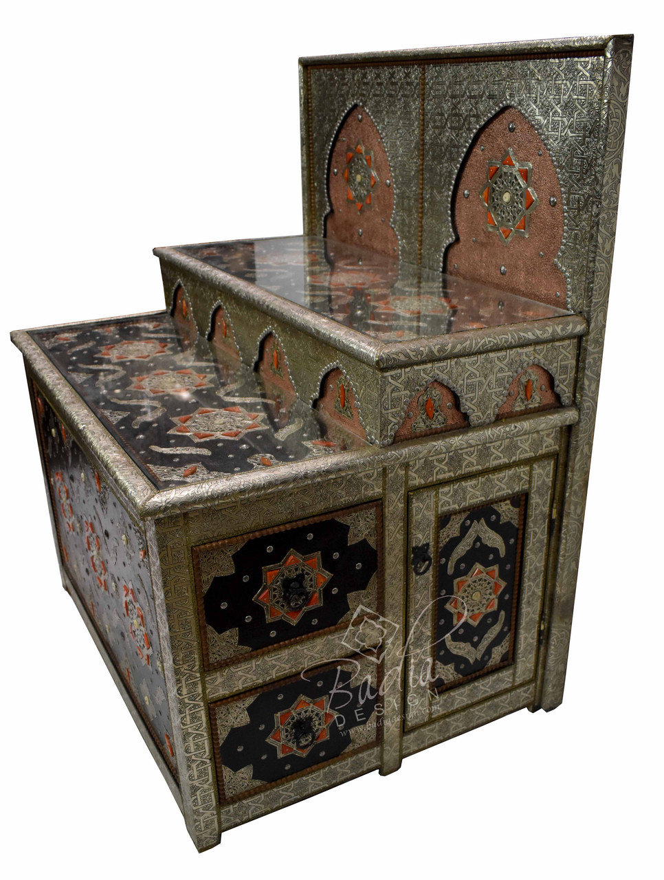 Hand Carved Metal and Bone Cabinet - MB-CA073