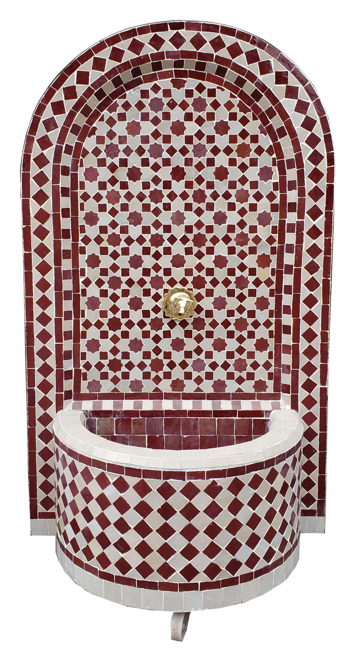 Red and Beige Moroccan Mosaic Tile Water Fountain - MF705