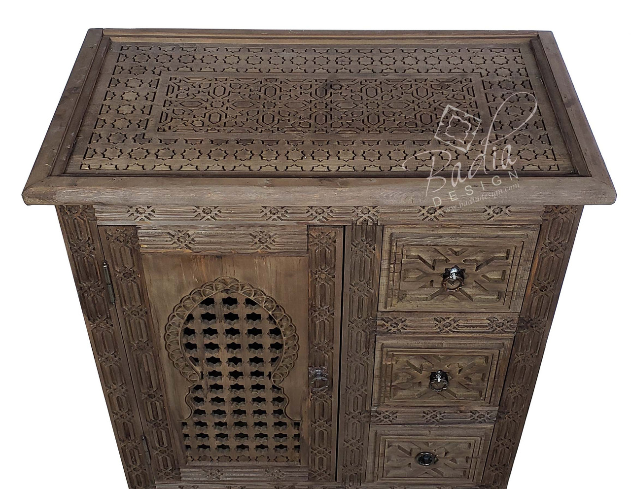 Light Stained Hand Carved Wooden Cabinet - CW-CA085