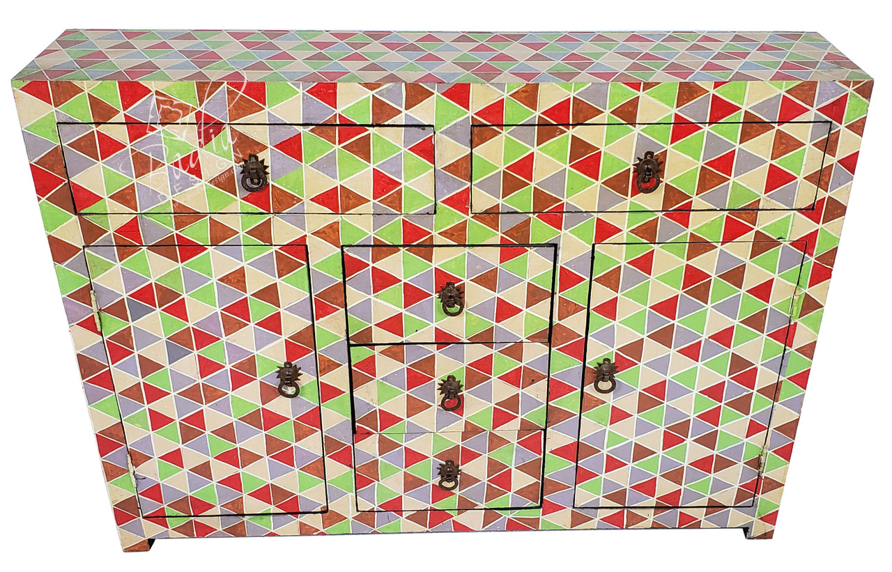 Large Hand Painted Multi-Color Wooden Cabinet - HP-CA063