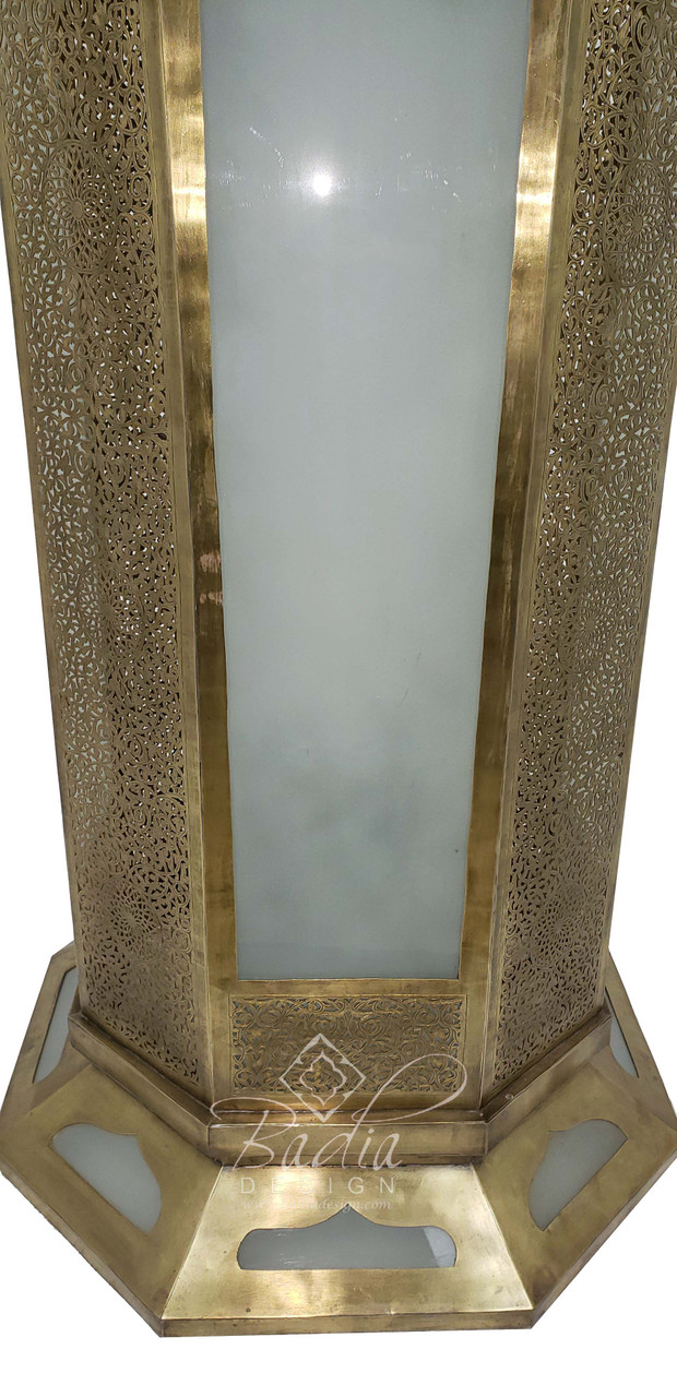 Tall Brass Floor Lantern with White Glass - LIG423