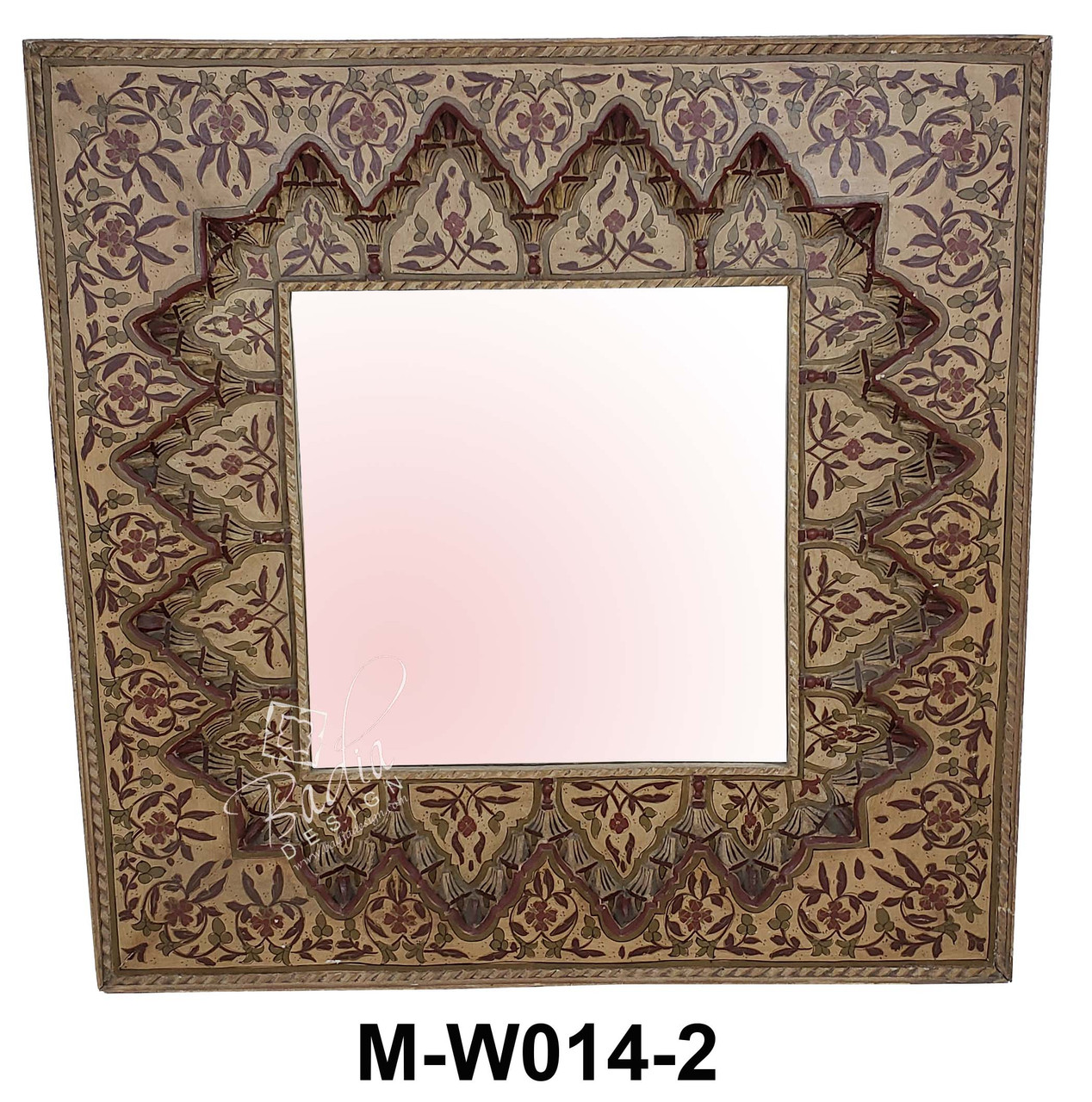Vintage Hand Carved and Hand Painted Wooden Mirror - M-W014