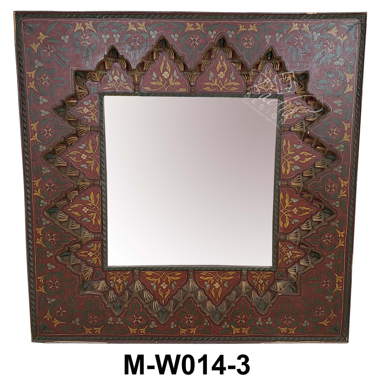 Vintage Hand Carved and Hand Painted Wooden Mirror - M-W014