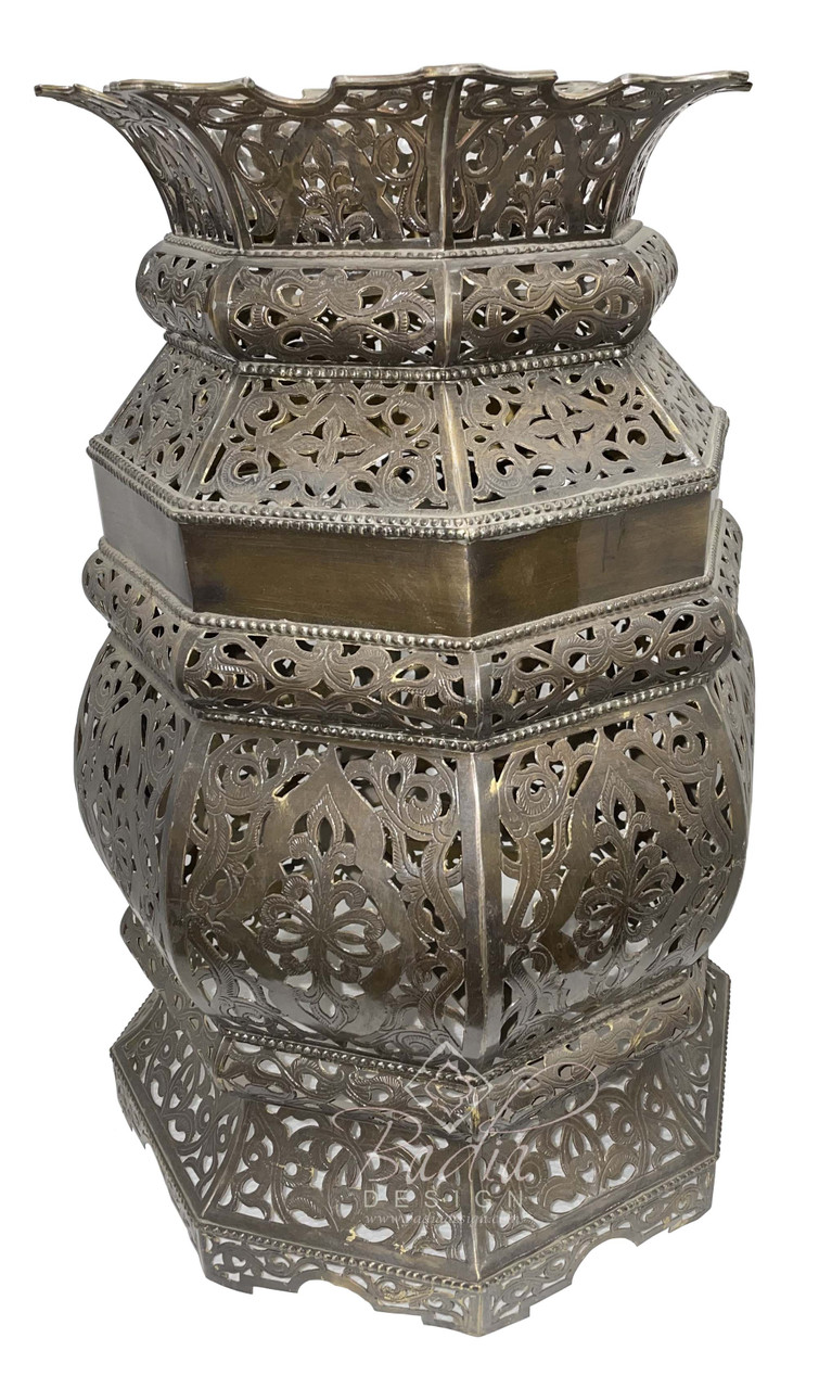 Tall Intricately Designed Brass Tabletop Lantern - LIG439