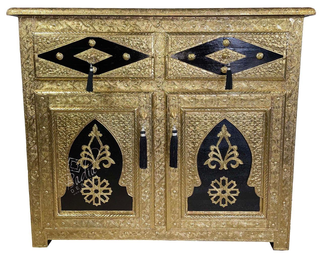 Hand Carved Brass Cabinet with Dark Wood Design  - NK-CA061