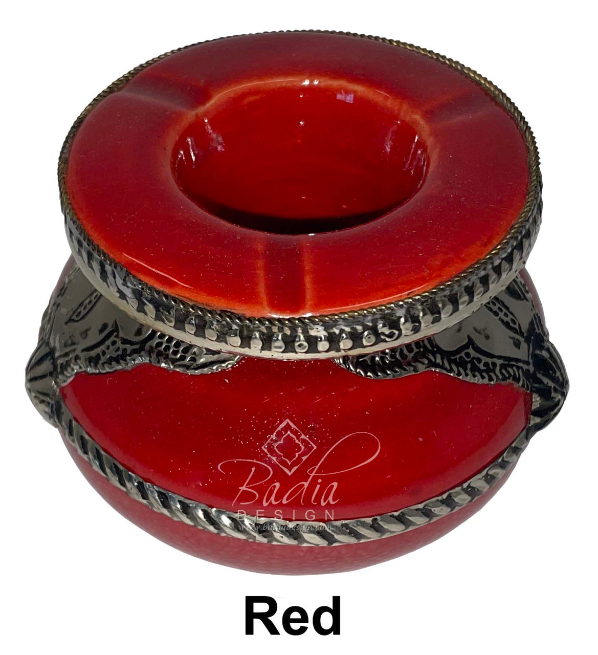 Small Ceramic Ashtray with Metal Design - CER-AT012