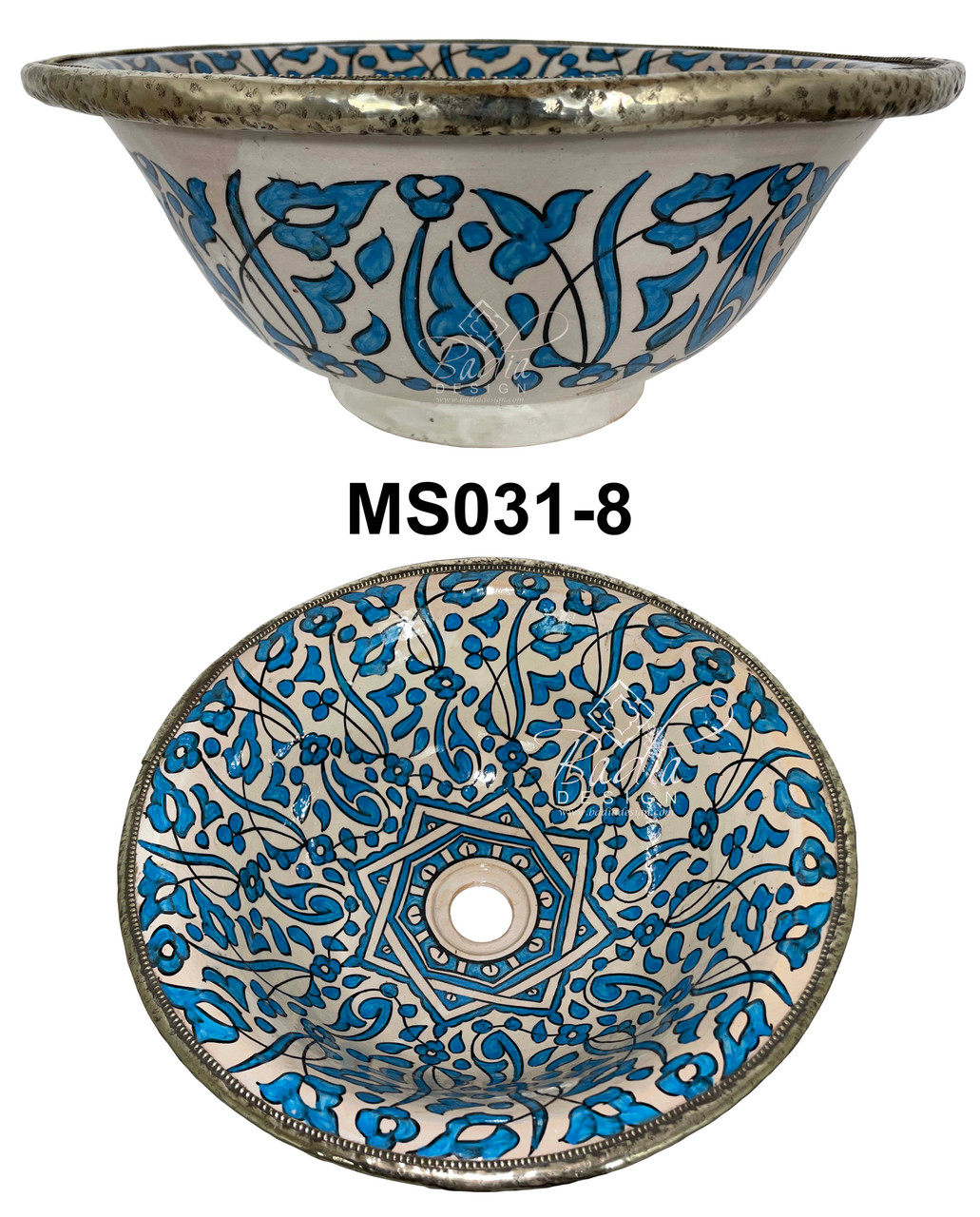 Hand Painted Ceramic Sink with Metal Rim - MS031