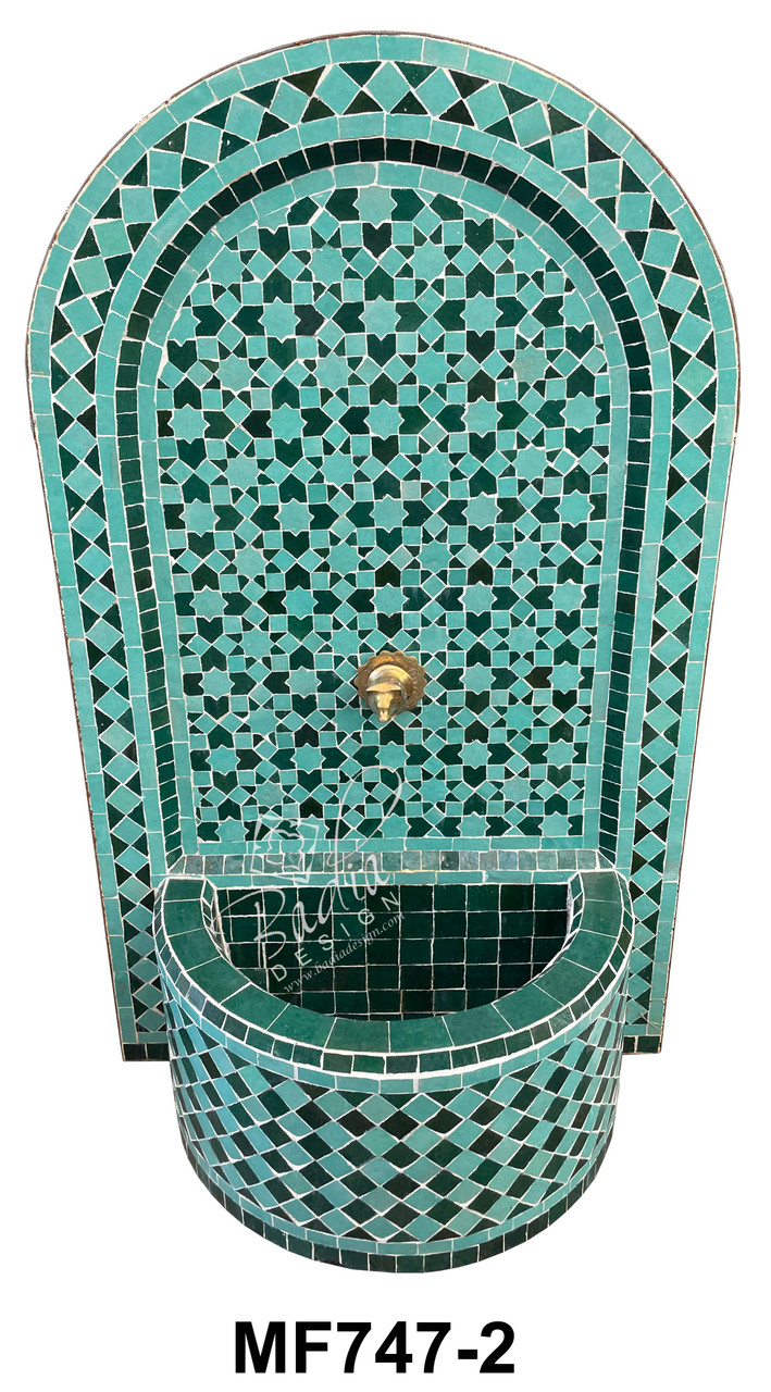 Multi-Color Moroccan Mosaic Tile Water Fountain with an Arch Top