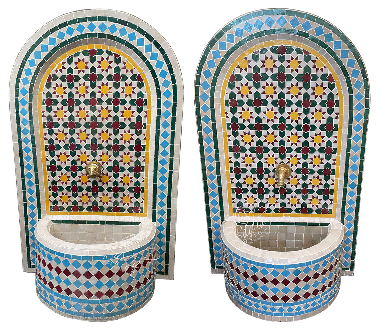 Multi-Color Moroccan Mosaic Tile Water Fountain with an Arch Top