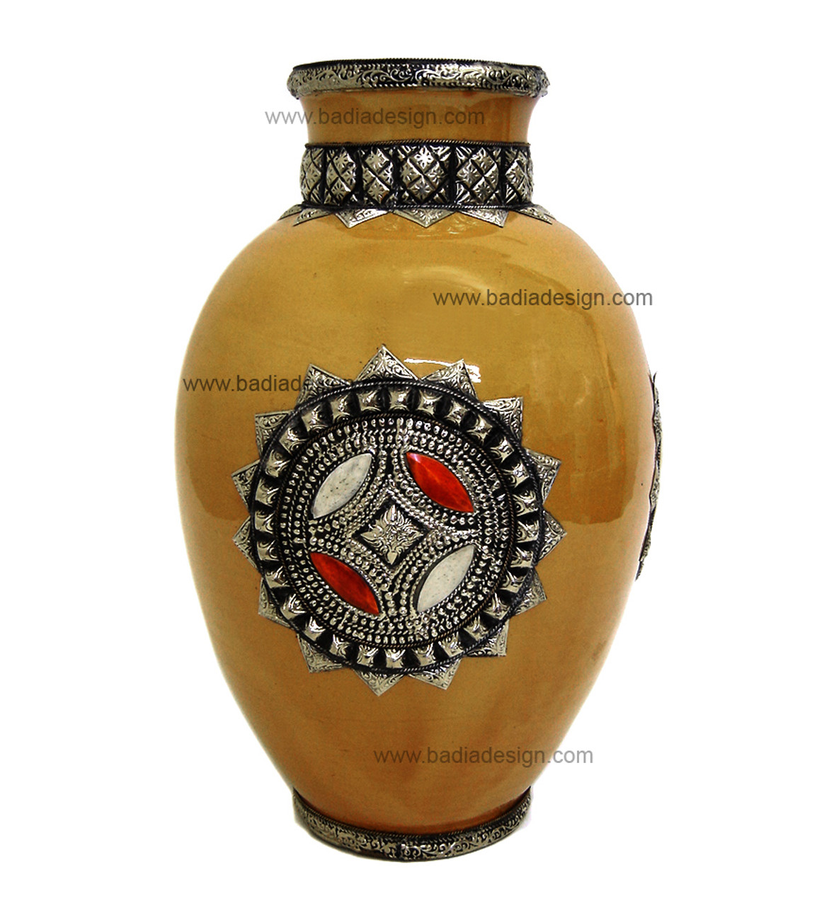 Metal and Bone Large Yellow Ceramic Vase CER76-YEL