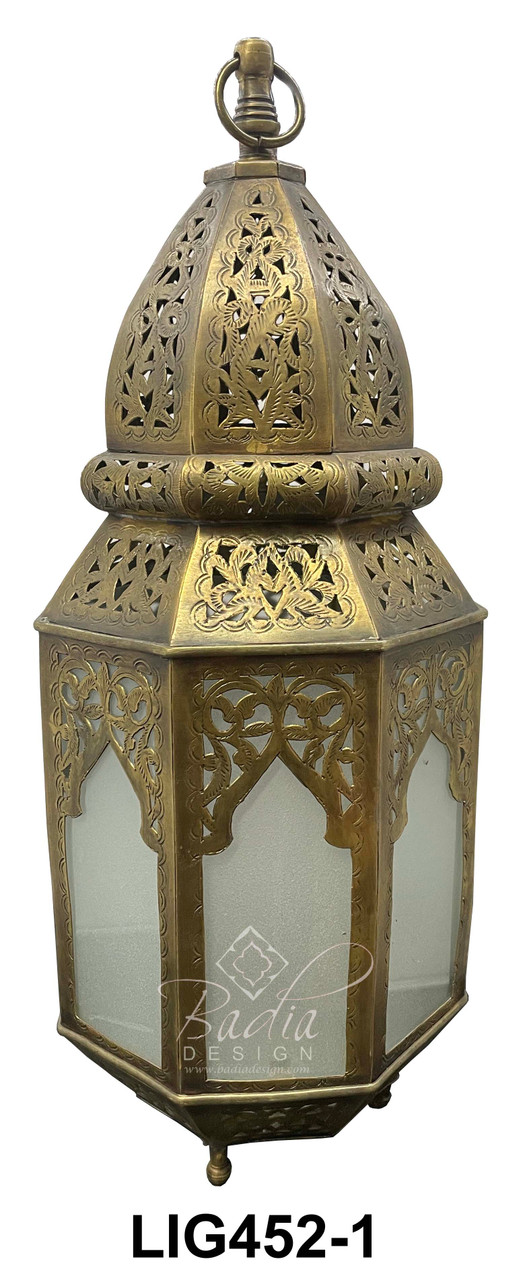 Brass Desktop or Floor Lantern with White Glass - LIG452