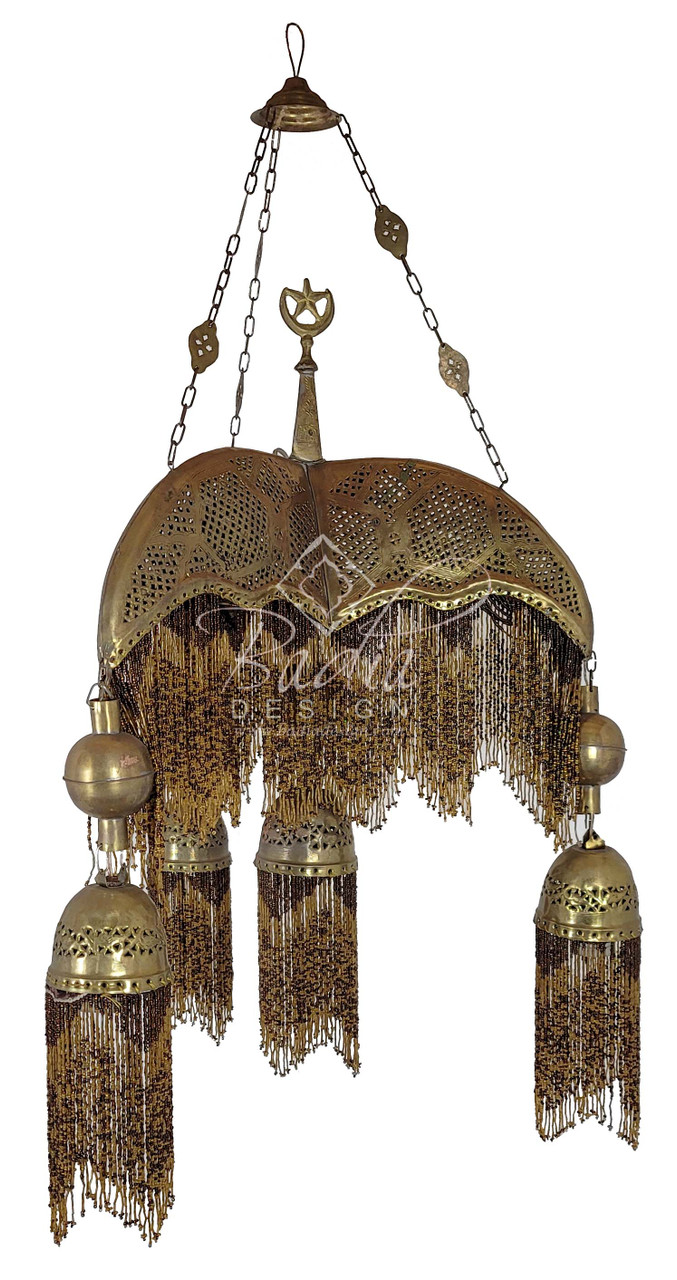 Three Prong Beaded Brass Chandelier - CH317