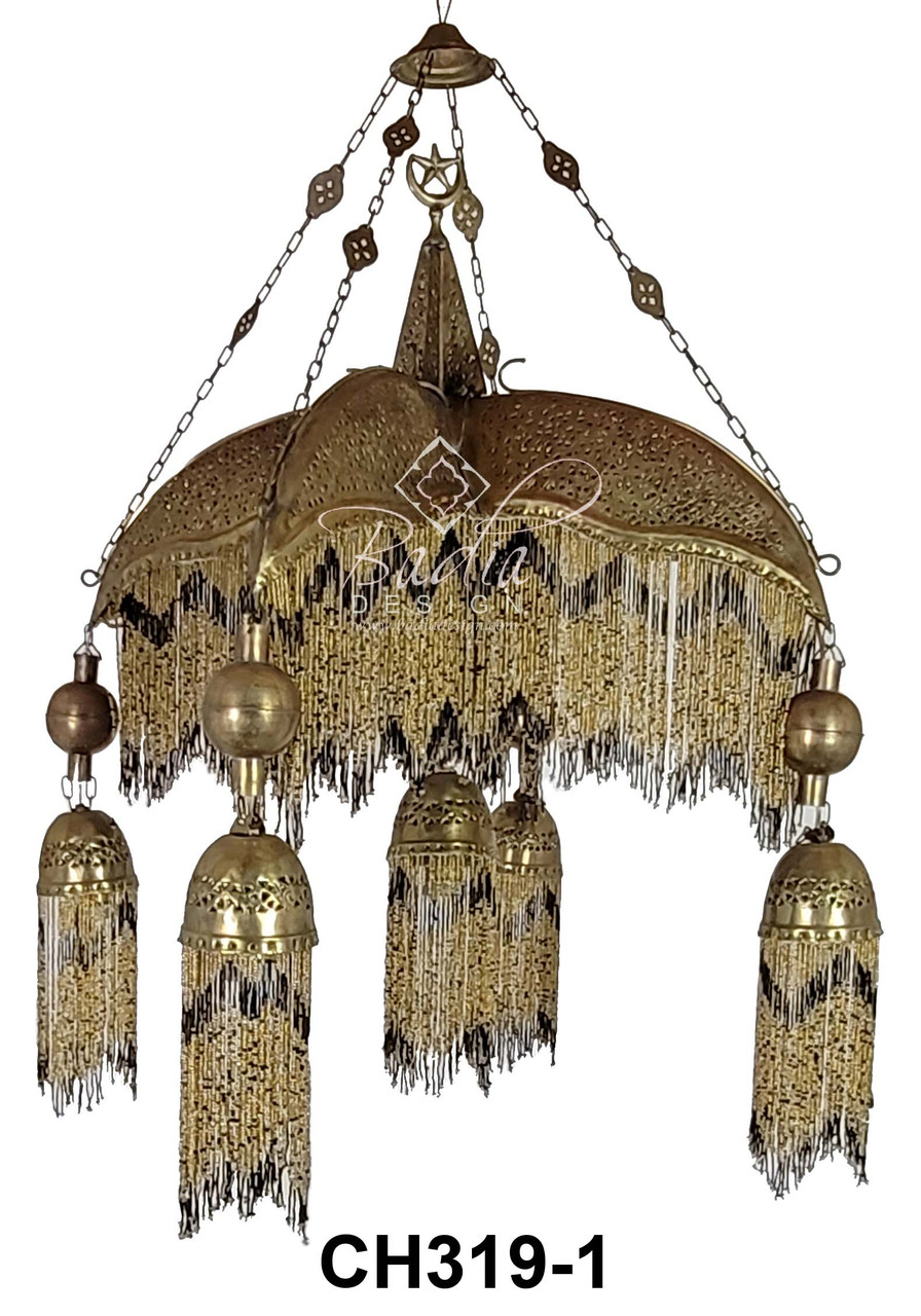 Four Prong Beaded Brass Chandelier - CH319