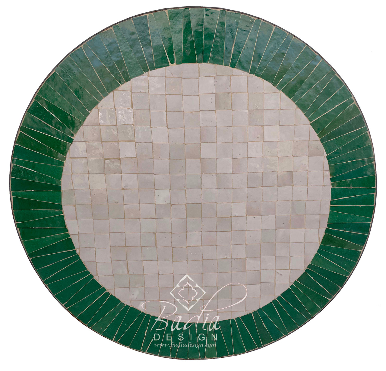 Green and White Moroccan Intricately Designed Mosaic Ceramic Tile Table