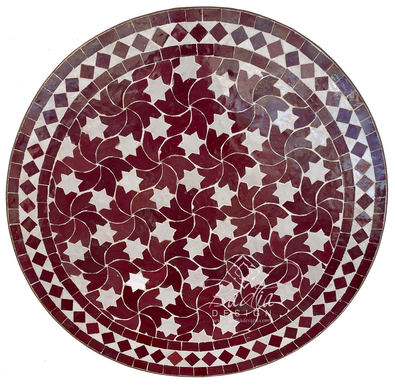 24 Inch Burgundy Intricately Designed Tile Table Top - MTR515