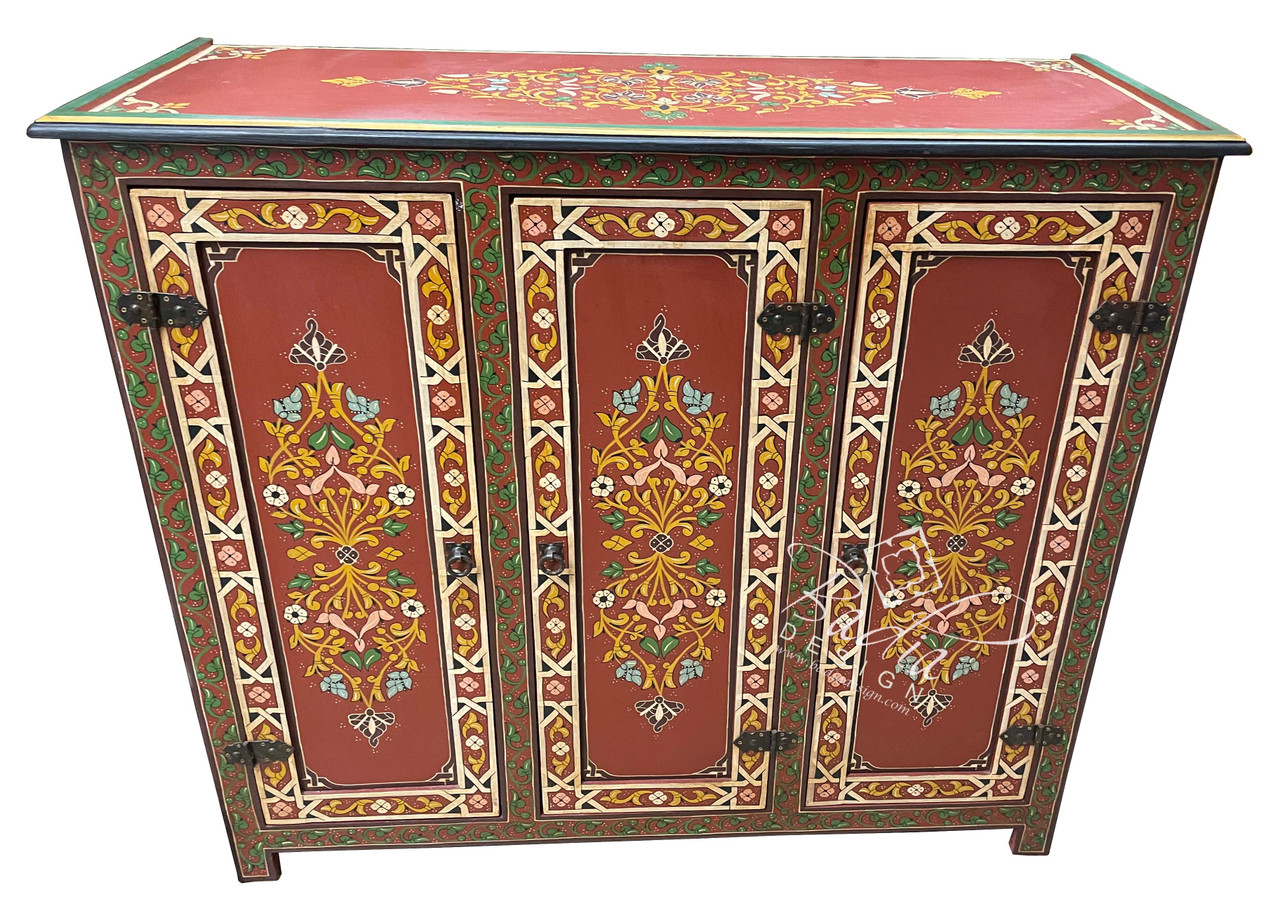 Large Red Hand Painted Storage Cabinet - HP-CA080